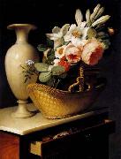 Antoine Berjon Still-Life with a Basket of Flowers oil painting on canvas